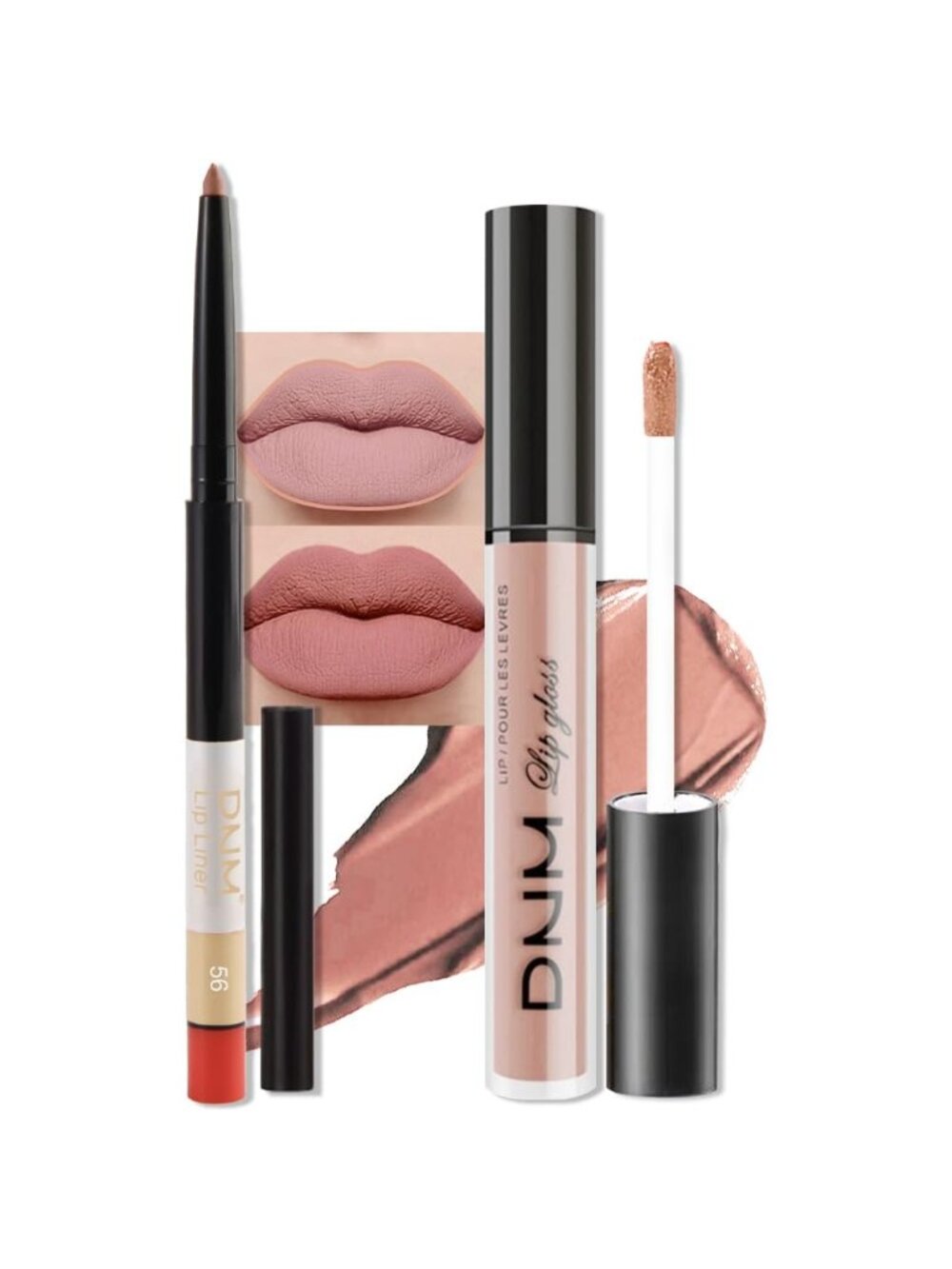 DNM 56# Nude Pink 2Pcs 24H Long-Lasting Matte Liquid Lipstick and Lip Liner Set